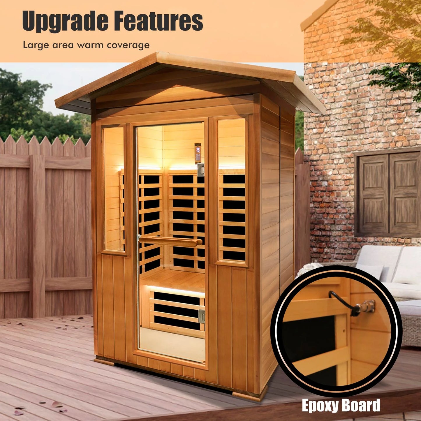 Outdoor Sauna Far Infrared Saunas Red Cedar Wooden Sauna Spa 2100W Low-Emf Dry Sauna Room for Two Person Canadian Hemlock Wood 49 * 38 * 94Inch