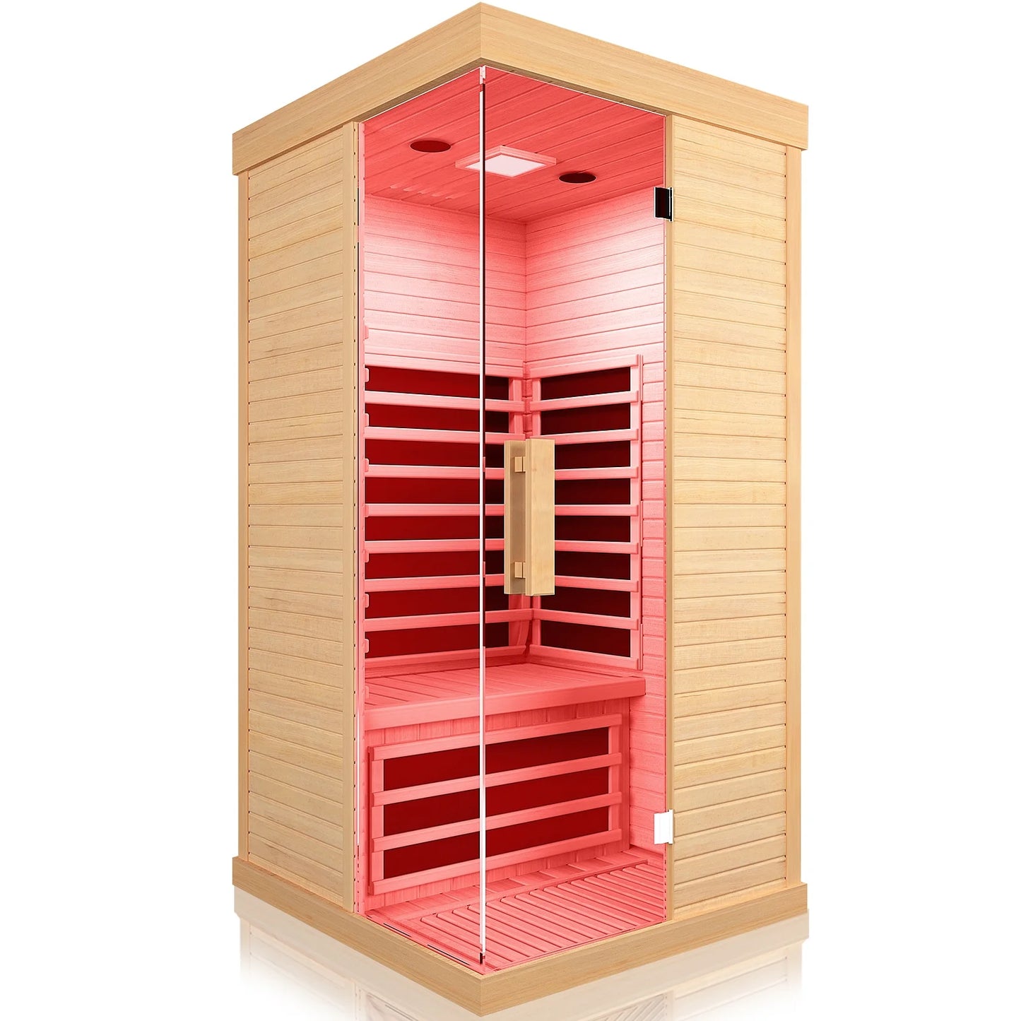 Home Sauna Infrared Saunas Home Spa Room Canadian Hemlock 1400W Low-Emf Dry Saunas Spa with 7 Chromotherapy for Indoor 1 Person