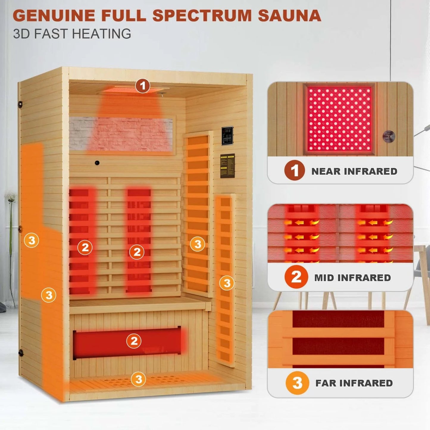 Full Spectrum Sauna for Home,1~2 Person Indoor Infrared Sauna Room with 10 Minutes Warm-Up Heate,,Canadian Hemlock Wood Home Sauna with Bluetooth. and Tempered Glass