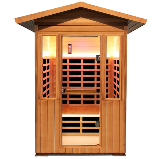Outdoor Sauna Far Infrared Saunas Red Cedar Wooden Sauna Spa 2100W Low-Emf Dry Sauna Room for Two Person Canadian Hemlock Wood 49 * 38 * 94Inch